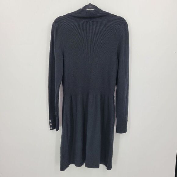 Vintage 90s WHBM Cowl Neck Long Sleeve Ribbed Knit Sweater Dress XL Black - Picture 8 of 10